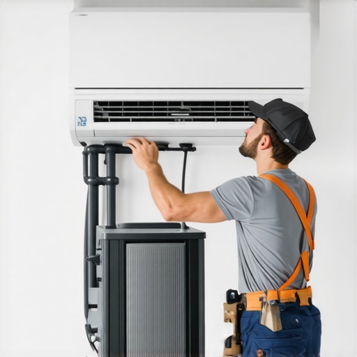 HVAC technician installing mini-split system in a home