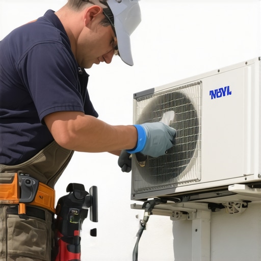 Expert Mini-Split Installation Outdoors Technician installing outdoor mini-split unit in shaded area
