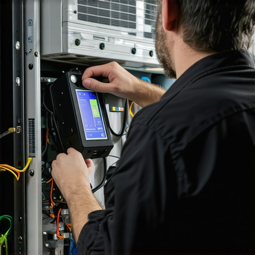 Professional HVAC Calibration of Mini-Split System HVAC technician calibrating mini-split system in a modern home