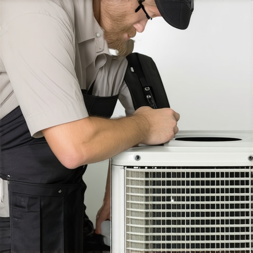 HVAC technician inspecting furnace and AC unit during maintenance