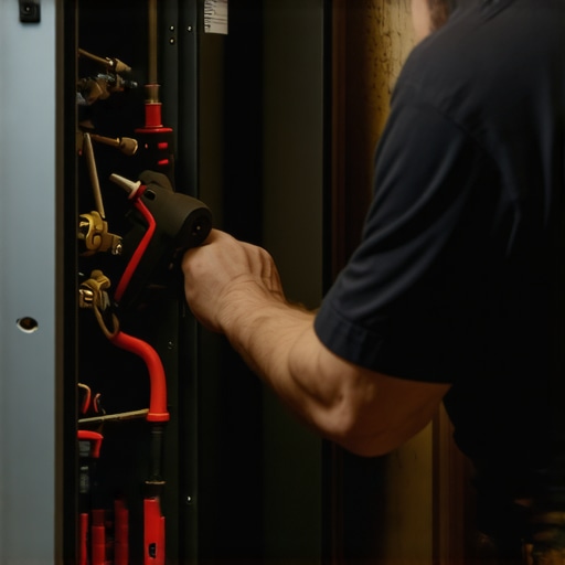 HVAC technician inspecting furnace during winter maintenance
