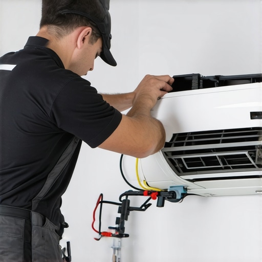 Technician installing mini-split system in a home