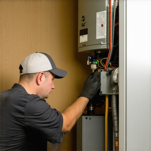 Technician inspecting and cleaning a home furnace