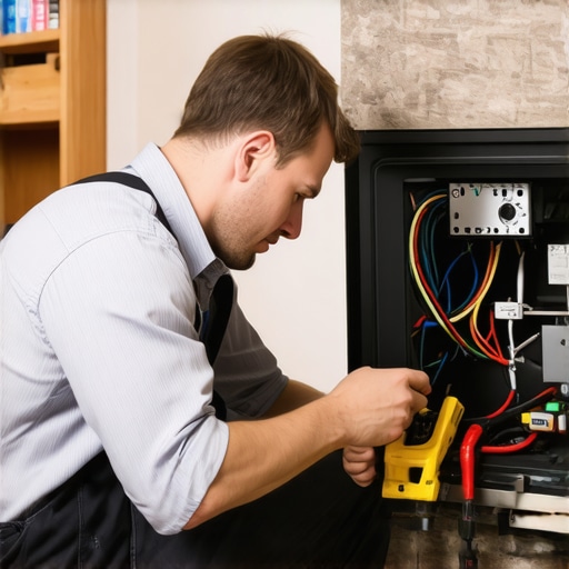 Technician inspecting and cleaning a heating system in a residential home.