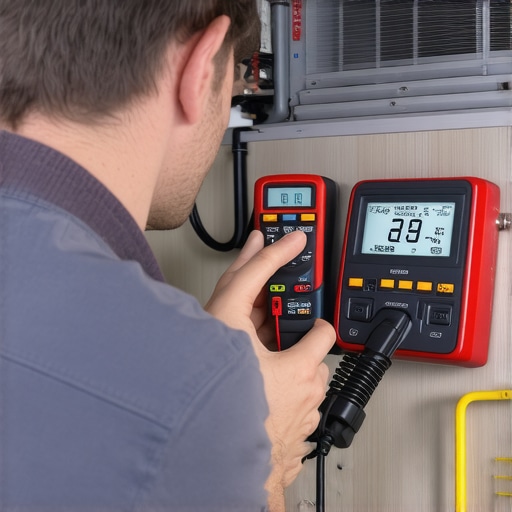 Person testing HVAC components with multimeter and infrared thermometer