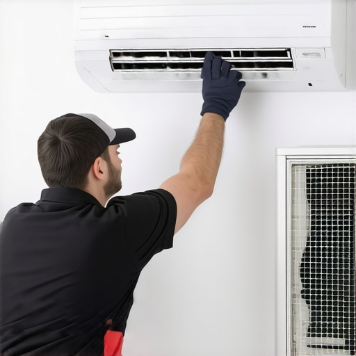 Technician installing a ductless mini-split in a home